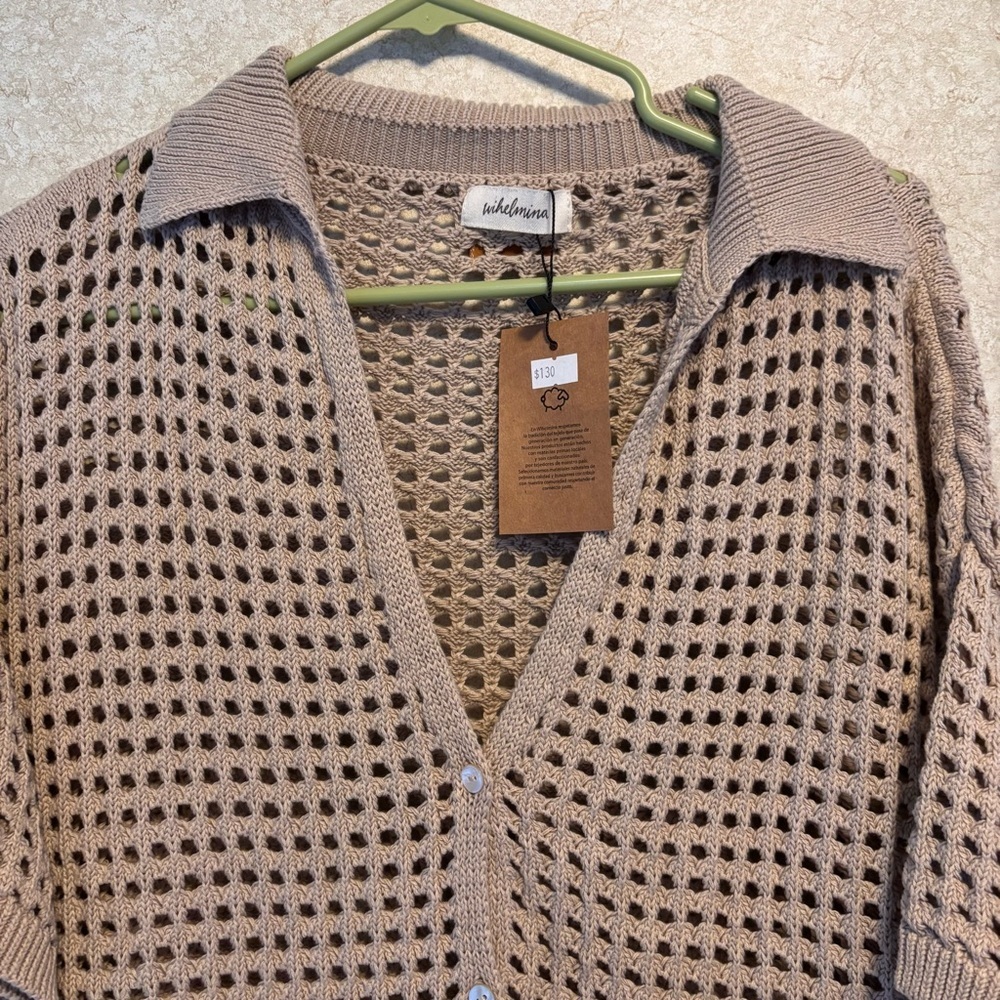 Stylish Tan Knit Cardigan - Picture 2 of 4